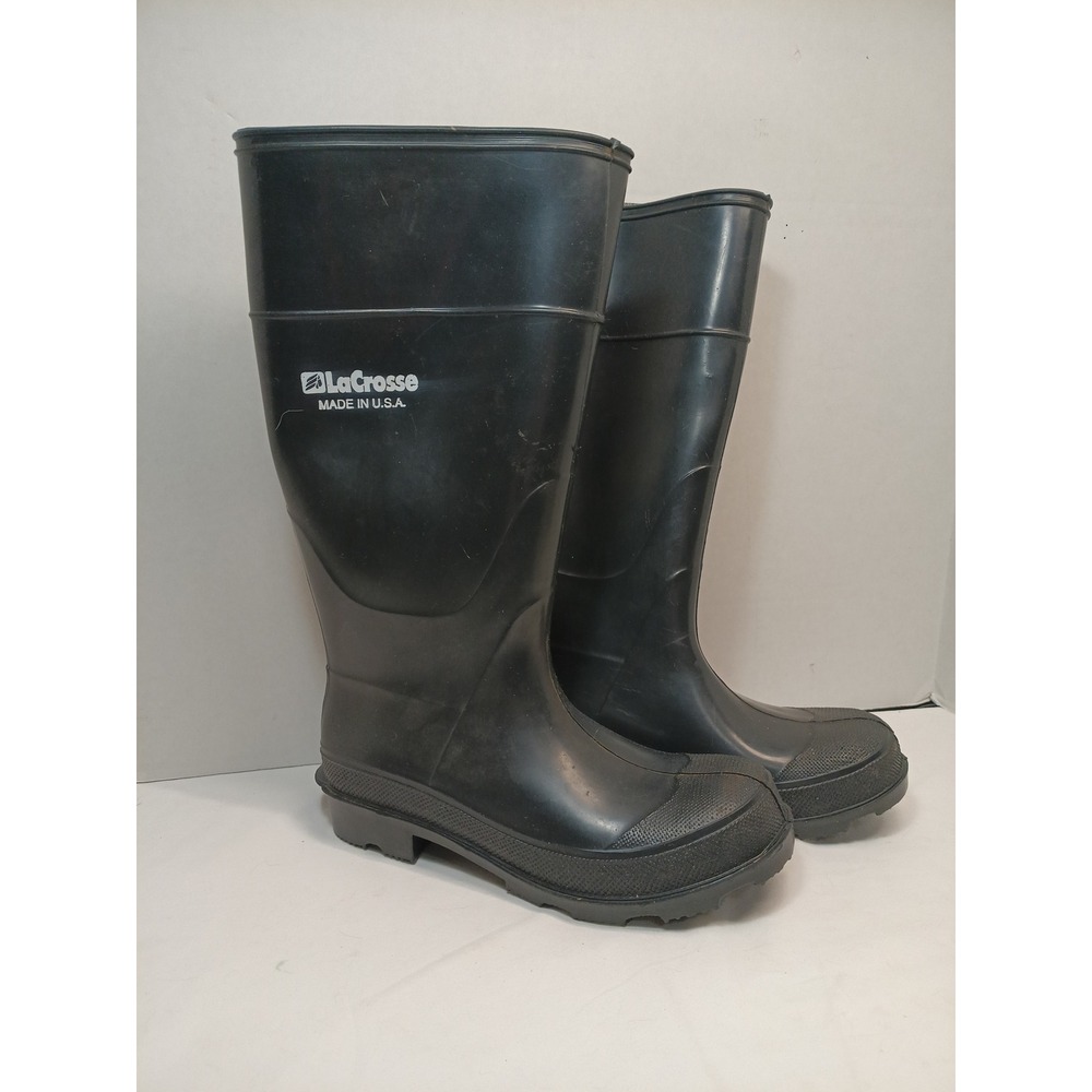 LaCrosse Men Black Rubber Rain Boots Made in USA Waterproof Work Size 7